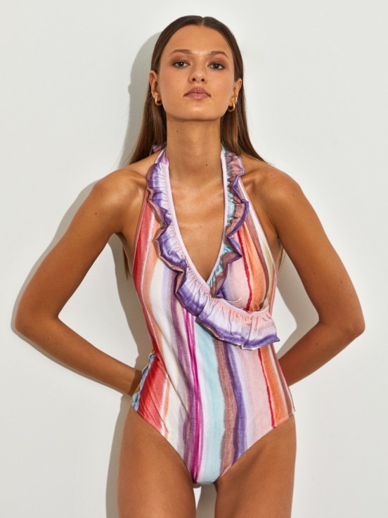 Swimsuit for women tie-dye multicolor and ruffles