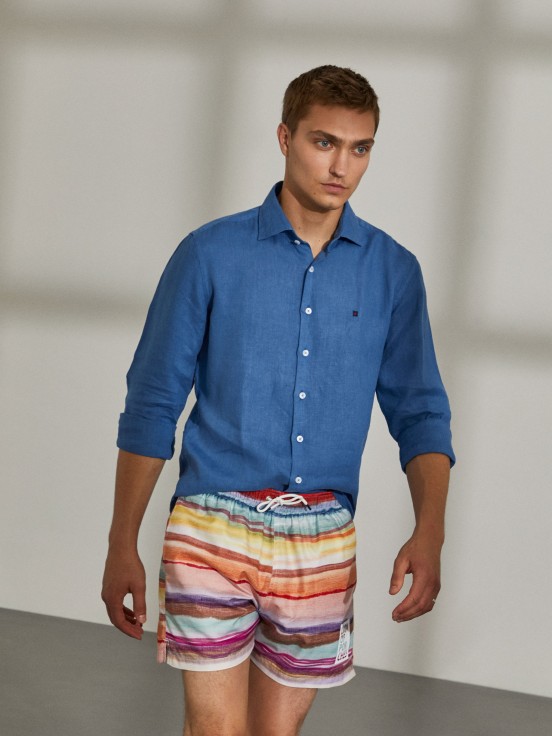 Pantalones cortos de natacin de colores de corte regular para hombre con cordn de ajuste