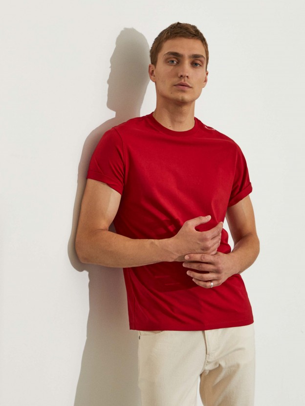 Camiseta para hombre básica de algodón con cuello redondo