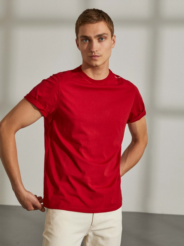 T-shirt para homem de algodão básica com gola redonda