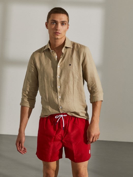 Pantalones cortos de bao para hombre de corte regular con cintura elstica y cordn de ajuste
