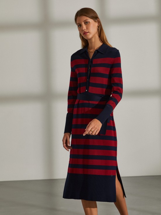 Vestido de riscas comprido
