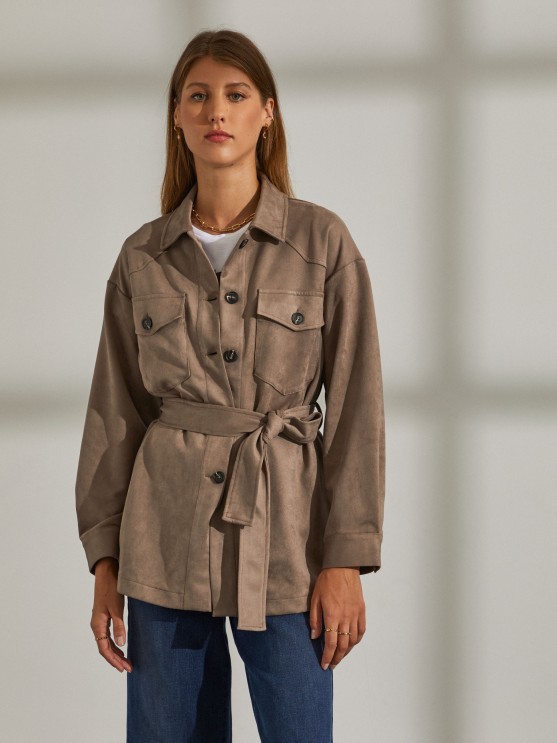 Overshirt with belt and pockets