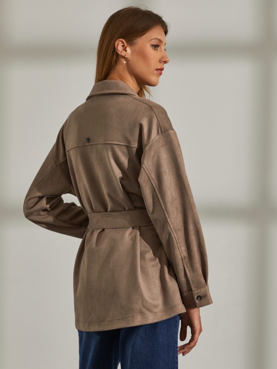 Overshirt with belt and pockets
