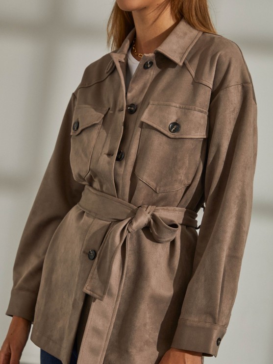 Overshirt with belt and pockets