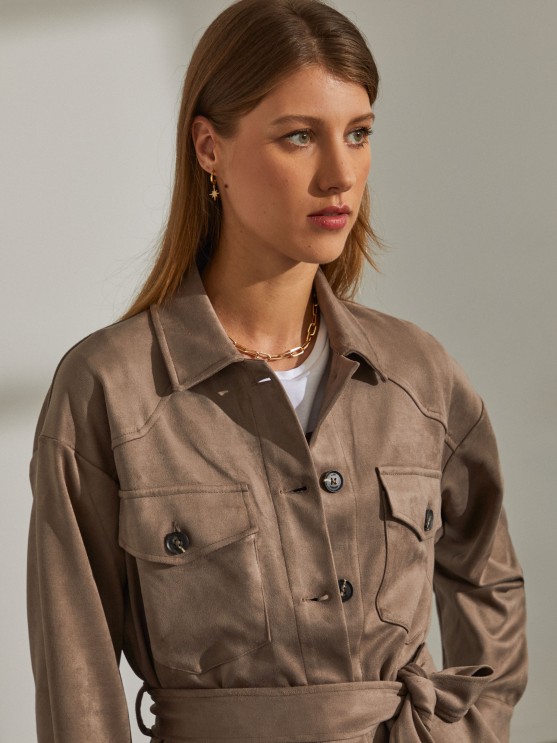 Overshirt with belt and pockets