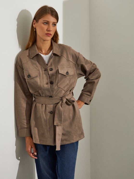 Overshirt with belt and pockets