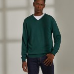 Jersey para hombre con cuello en V fabricado en 100% lana merina