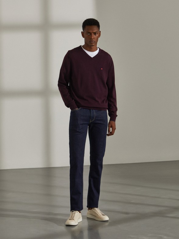 Camisola para homem com decote em V em 100% l merino