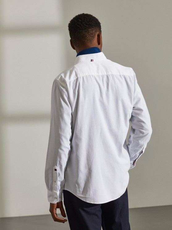 Man's slim fit shirt in corduroy in plain colour