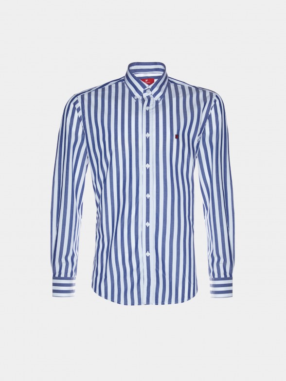 Camisa para homem slim fit de algodo com padro de riscas