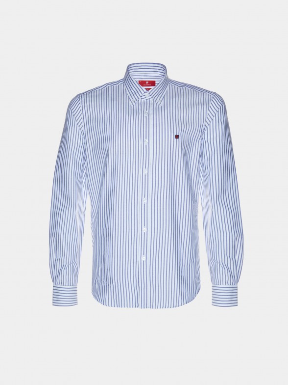 Camisa para homem slim fit de algodo com padro de riscas