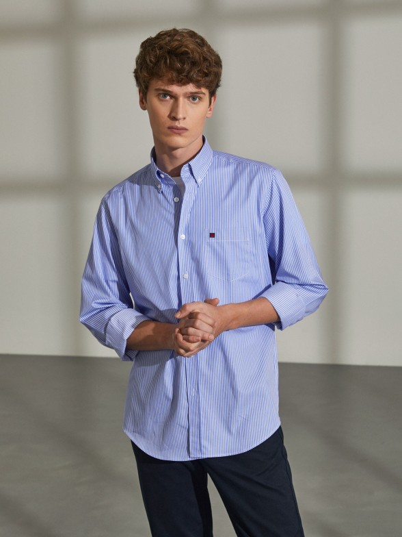 Camisa para homem regular fit de algodo com padro de riscas
