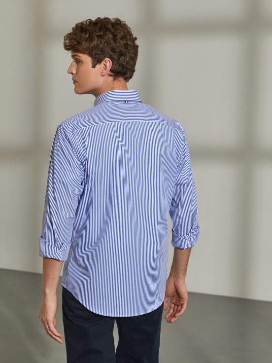 Camisa para hombre de algodón slim fit con estampado de rayas
