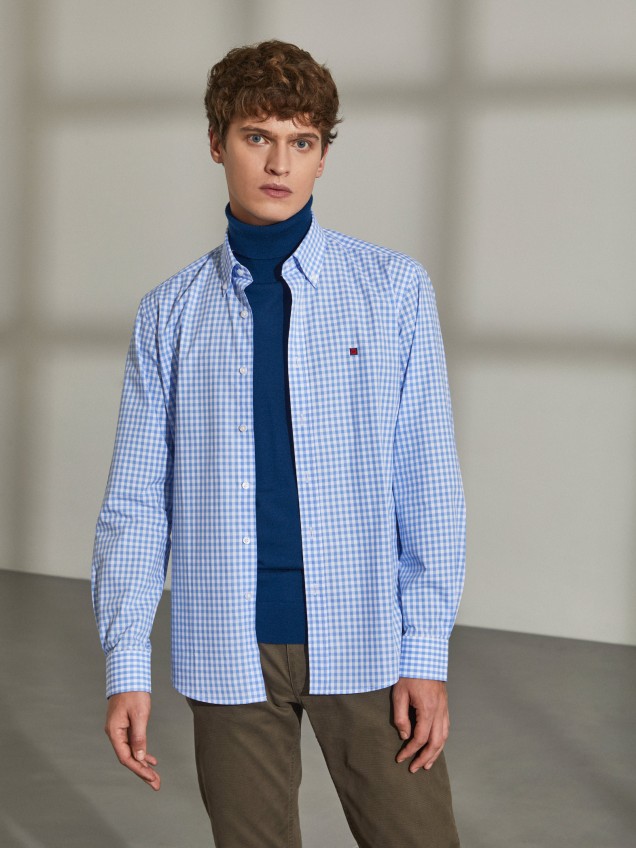 Camisa slim fit de algodão com padrão de xadrez