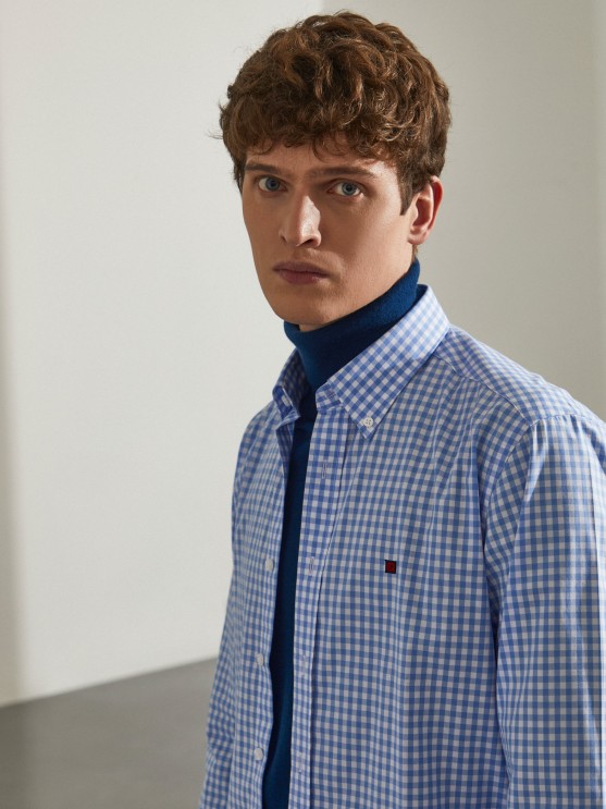 Camisa para hombre de algodn slim fit con estampado de cuadros