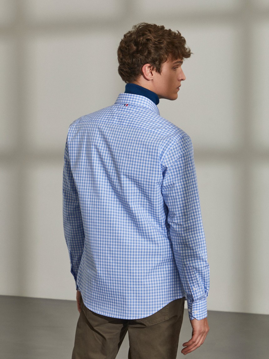 Camisa para hombre de algod�n slim fit con estampado de cuadros