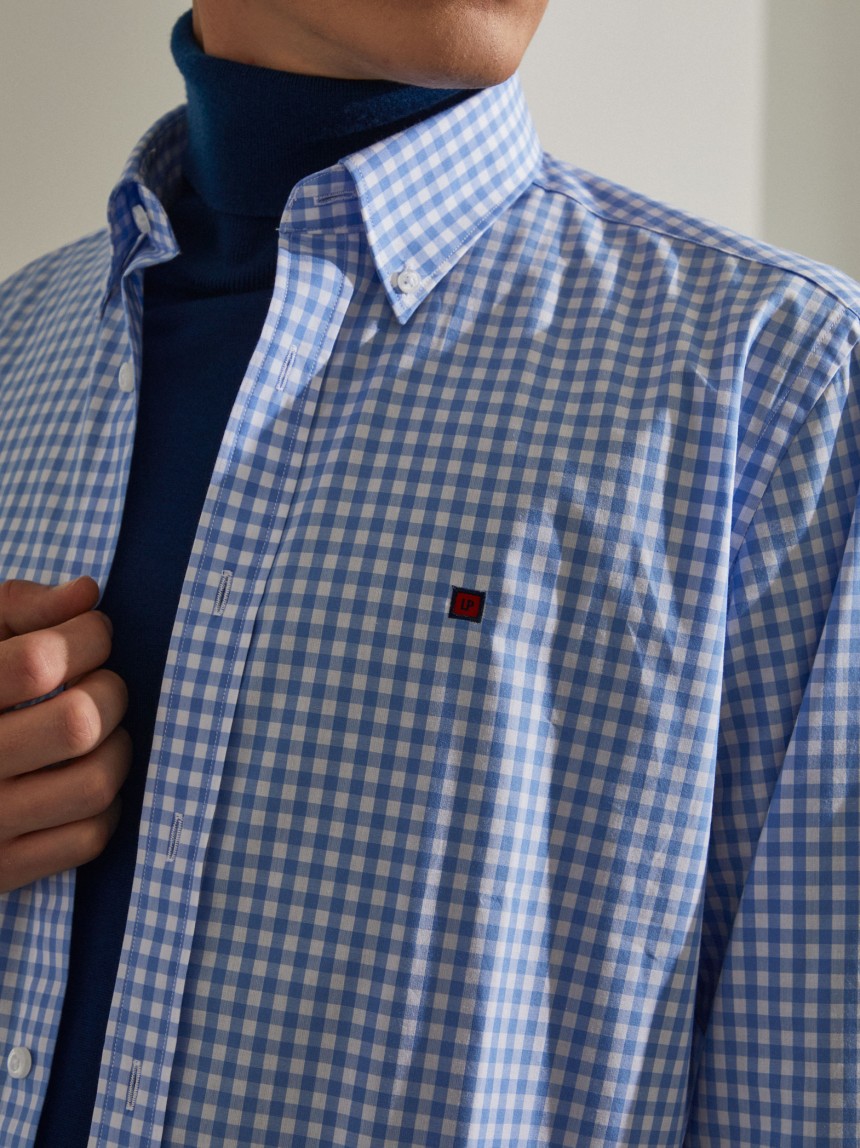 Camisa para hombre de algod�n slim fit con estampado de cuadros