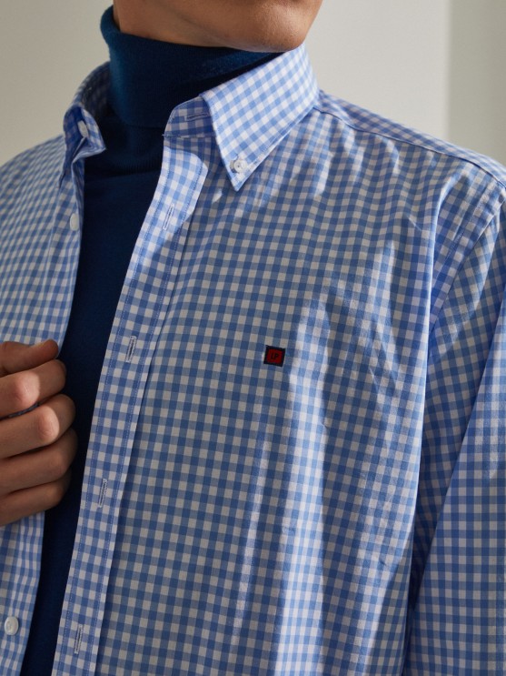 Camisa para hombre de algodn slim fit con estampado de cuadros