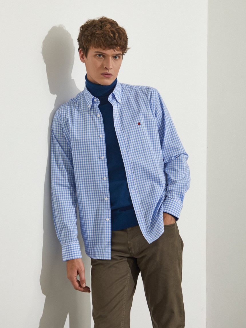 Camisa para hombre de algod�n slim fit con estampado de cuadros