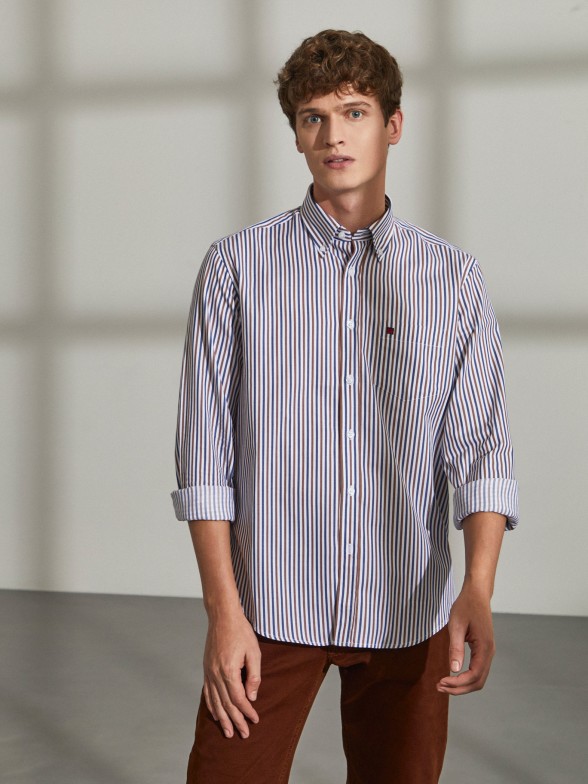 Camisa para homem regular fit de algodo com padro de riscas