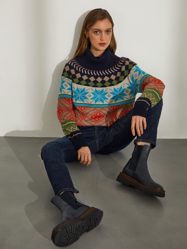 Jacquard sweater in wool and cashmere