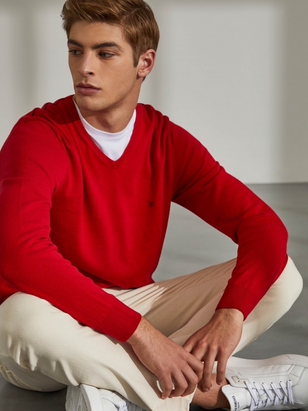 Camisola para homem bsica de algodo com decote em v