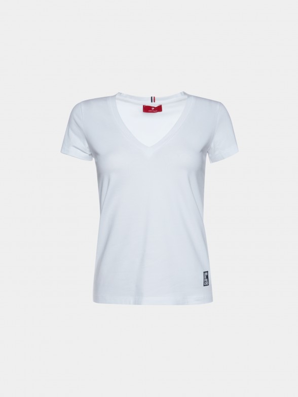 T-shirt para mulher em algodo stretch bsica com decote em v