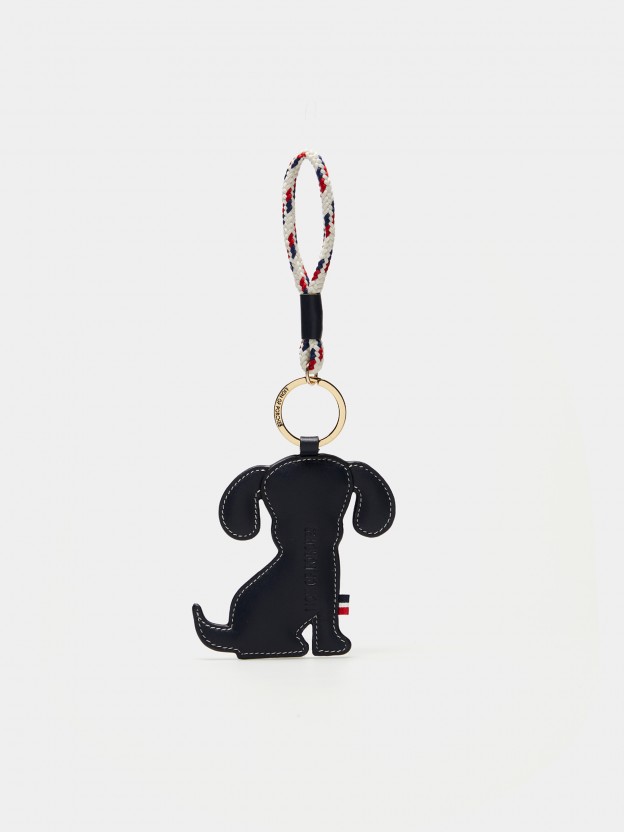 Navy leather keyring with dog format
