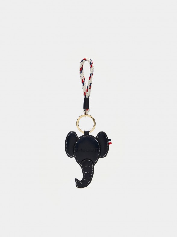 Navy leather keyring with elephant format