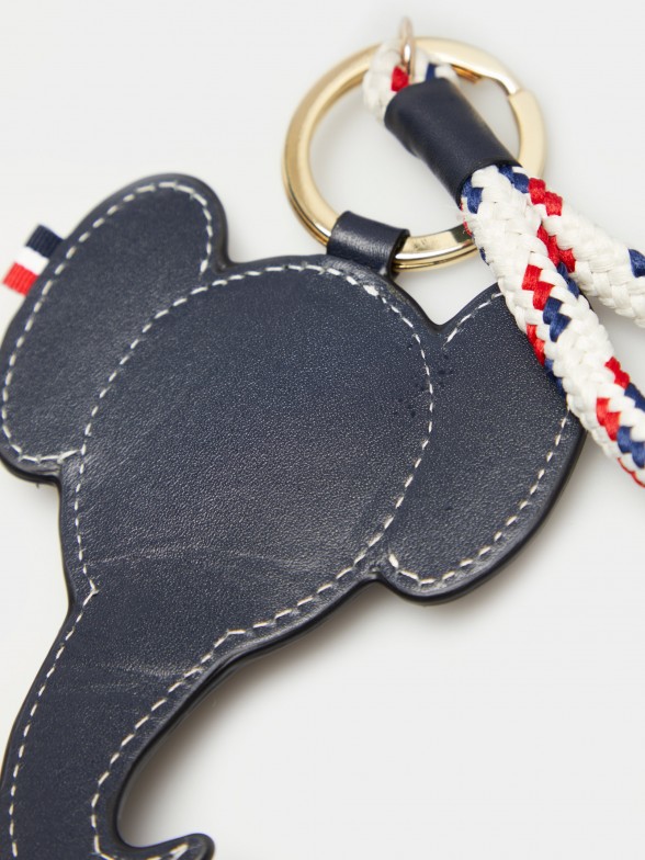 Navy leather keyring with elephant format