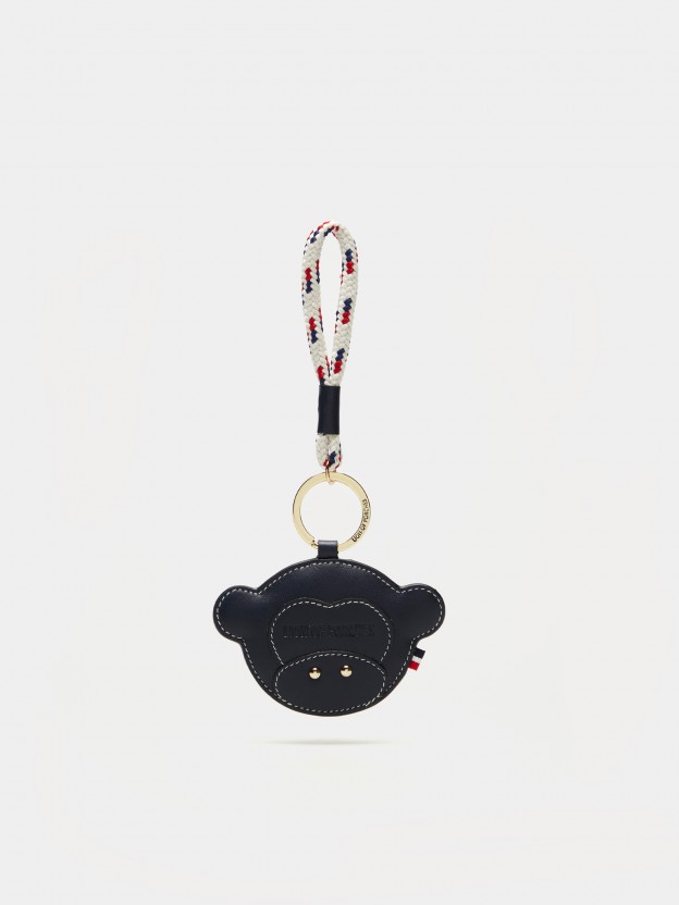 Navy leather keyring with monkey format