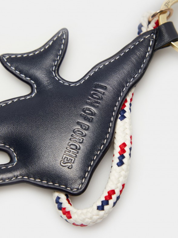 Navy leather keyring with fish format