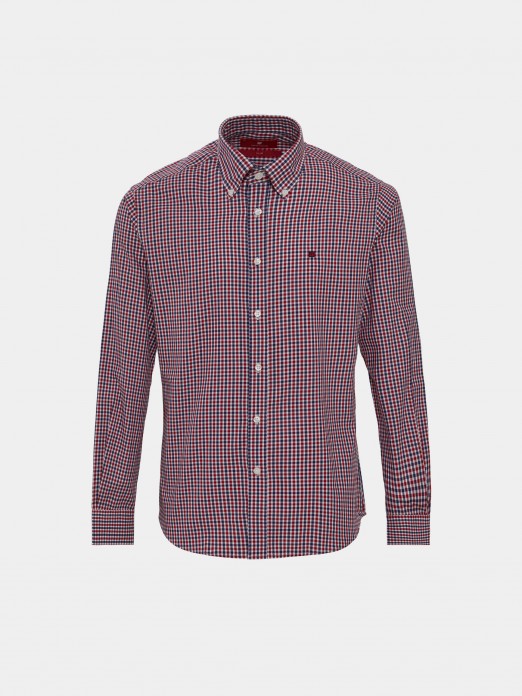 Camisa slim fit de algodo com padro de xadrez