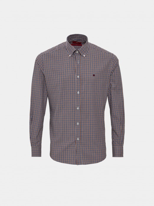 Camisa slim fit de algodo com padro de xadrez