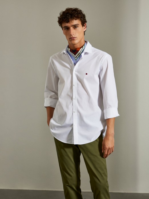 Camisa para homem slim fit de algodão com colarinho cutaway