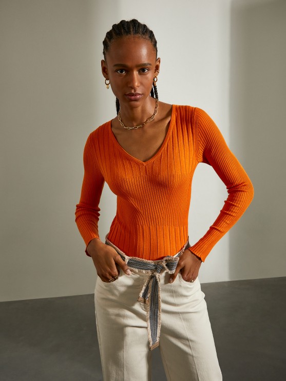 Camisola de malha canelada