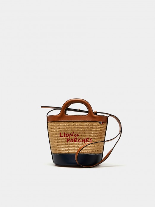 Mini raffia bucket bag