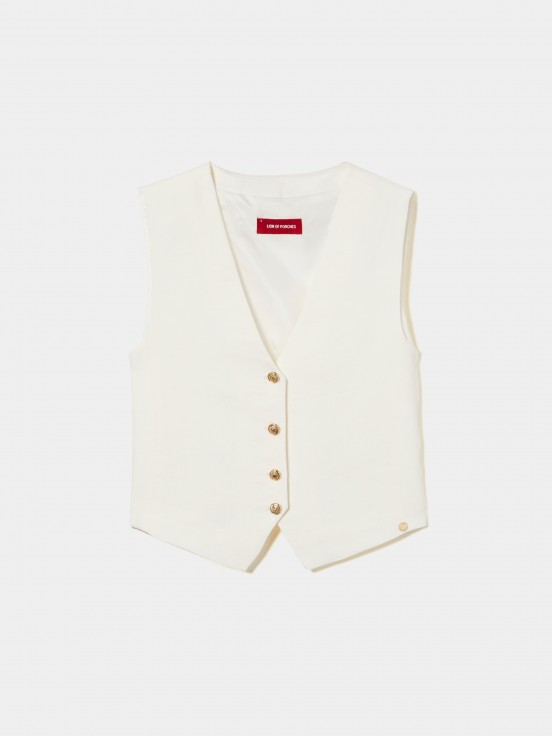 Linen vest with gold buttons