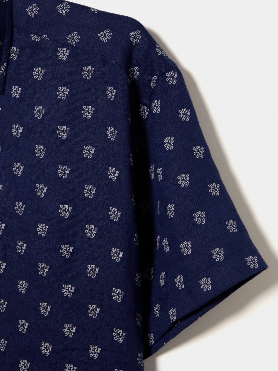 Short sleeve shirt in linen and cotton