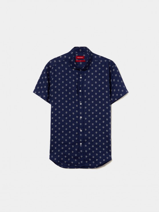 Short sleeve shirt in linen and cotton
