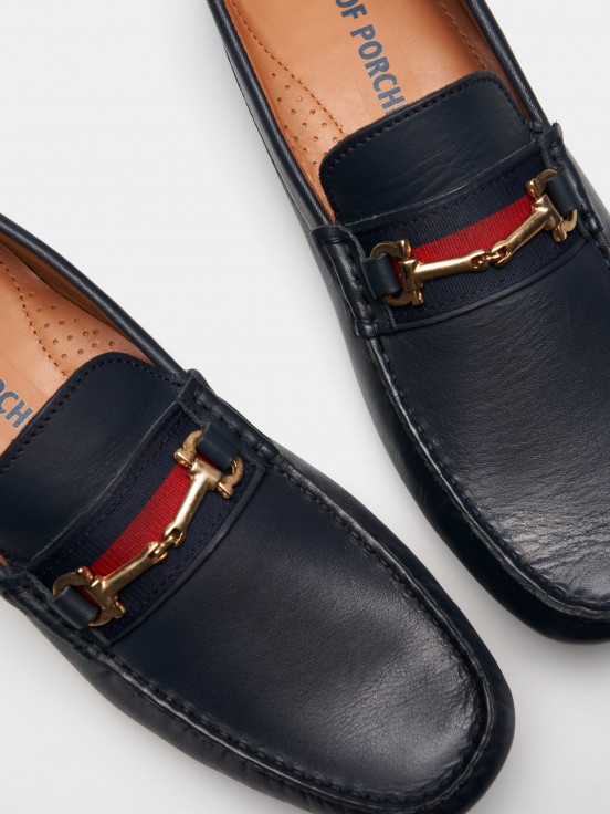Man's leather moccasins with metallic detail