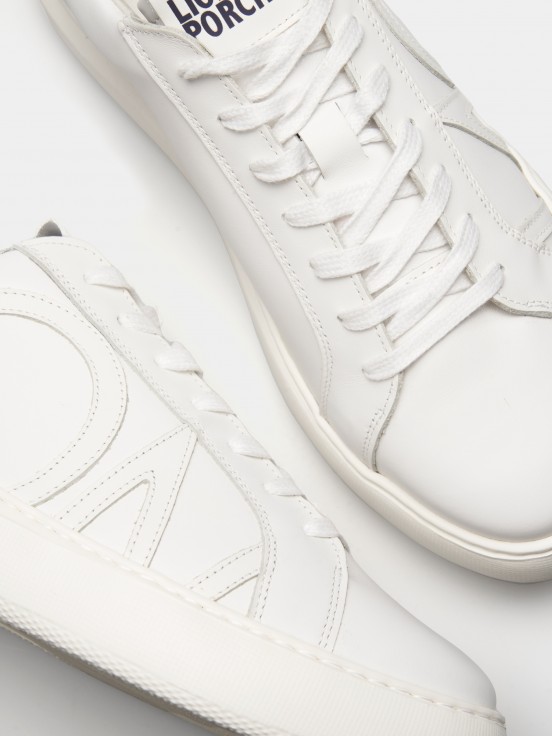 Man's leather trainers with side embossing and laces