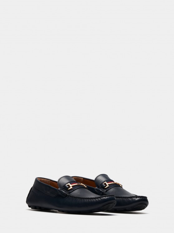 Man's leather moccasins with metallic detail