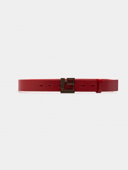 Leather belt with monogram bucklet.
