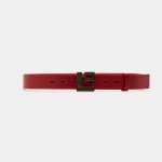 Leather belt with monogram bucklet.
