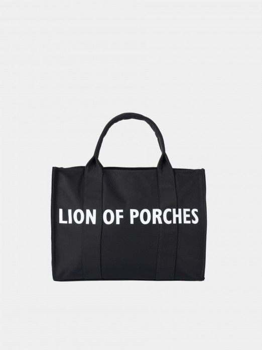 Tote bag with zip fastening, printed lettering and internal pockets