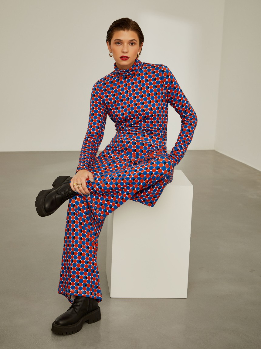 Pantalones de punto de pierna ancha con estampado