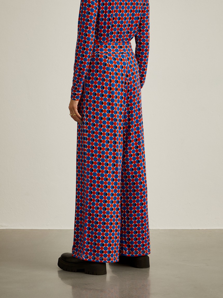 Pantalones de punto de pierna ancha con estampado