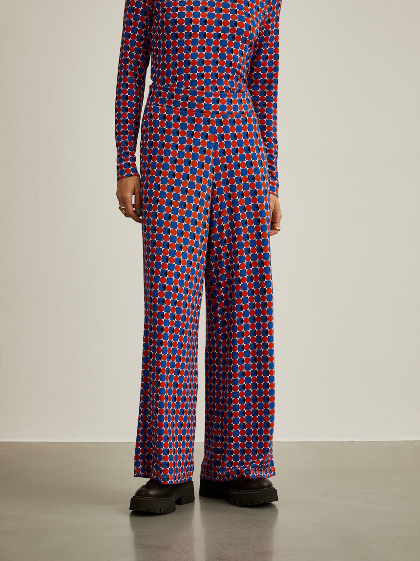 Pantalones de punto de pierna ancha con estampado